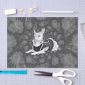 チワワフローラヴィンテージ白黒ドッグアート 薄葉紙 (クラフト)