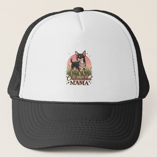 チワワママ犬ピンクフラワーバンダナ_1 キャップ (正面)