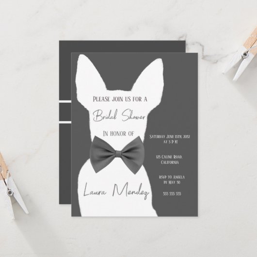 チワワモダンドッグブライダルシャワー招待 (正面/裏面インサイチュ)