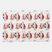 チワワ品種の水の色の犬のパターンのクリスマス キッチンタオル (横)