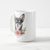 チワワ子犬とかわいらし花犬ママ コーヒーマグカップ (正面左)