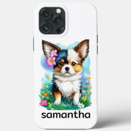 チワワ子犬と花 iPhone 13 PRO MAXケース