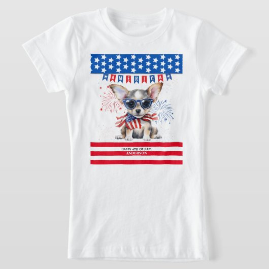 チワワ幸せ7月4日アメリカ愛国米国 Tシャツ (レイダウン)