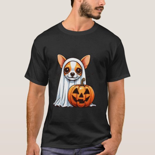 チワワ幽霊パンプキンハロウィーン秋コスチュームT S Tシャツ (正面)