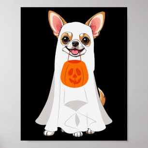 チワワ幽霊パンプキンハロウィーン秋ドッグ恋人W ポスター