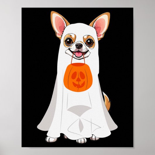 チワワ幽霊パンプキンハロウィーン秋ドッグ恋人W ポスター (正面)