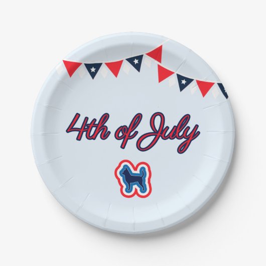 チワワ愛国赤白と7月4日 ペーパープレート (正面)