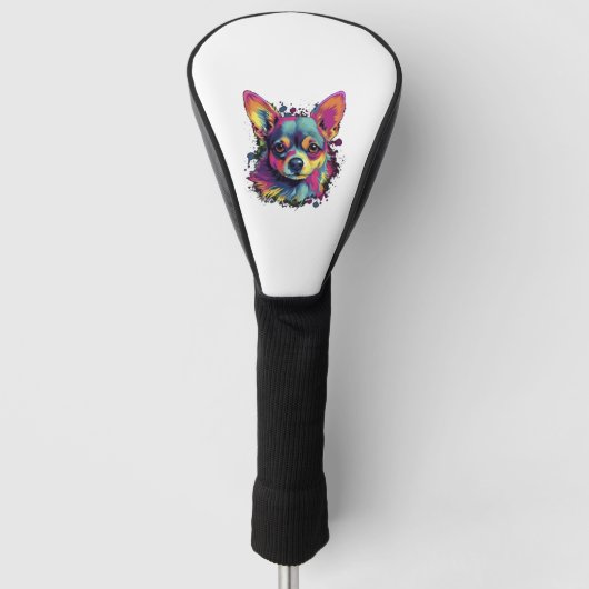 チワワ抽象芸術絵画ズカラーカワイドッグ ゴルフヘッドカバー (正面)