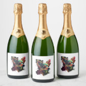 チワワ抽象芸術絵画ズカラーカワイドッグ スパークリングワインラベル (ボトル)
