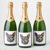チワワ抽象芸術絵画ズカラーカワイドッグ スパークリングワインラベル (ボトル)