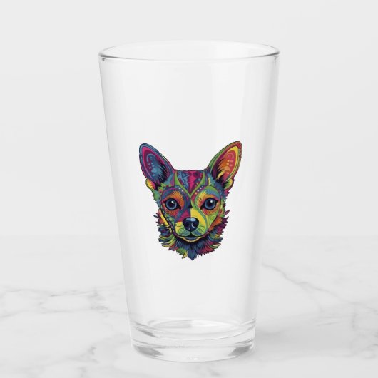 チワワ抽象芸術絵画ズカラーカワイドッグ タンブラーグラス (正面)