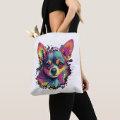 チワワ抽象芸術絵画ズカラーカワイドッグ トートバッグ (クローズアップ)