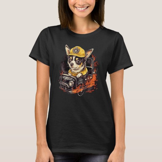 チワワ消防士クール消防士の犬の男性ハットフィ Tシャツ (正面)