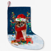 チワワ犬とクリスマスプレゼント スモールクリスマスストッキング (正面)