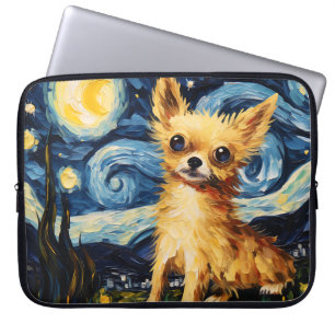 チワワ犬と明るい星空の夜 ラップトップスリーブ