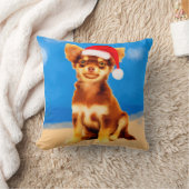 チワワ犬のビーチとクリスマスハット クッション (ブランケット)