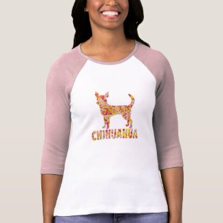 チワワ犬の花柄のシルエット Tシャツ