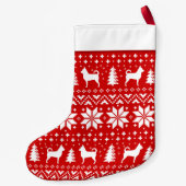 チワワ犬はパターンフェスティバルの休日のシルエットを描きます スモールクリスマスストッキング (裏面)
