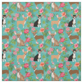 チワワ犬ハイビスカス熱帯産 ファブリック (見本)