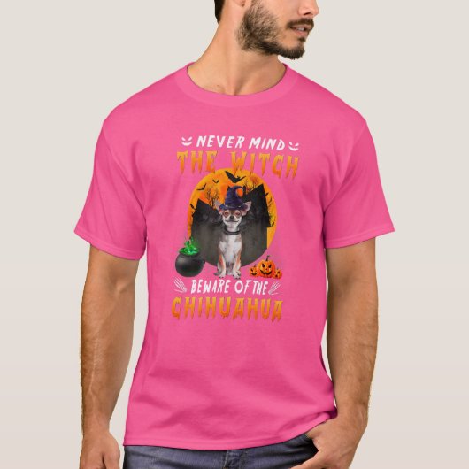 チワワ犬ハロに気を付ける魔女 Tシャツ (正面)