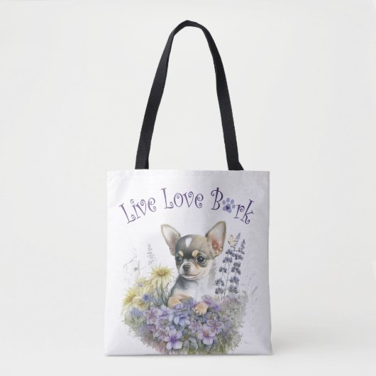 チワワ犬ママ フローラル トートバッグ (正面)