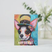 チワワ犬ミックスメディア誕生日コラージュ ポストカード (スタンド正面)