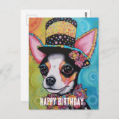 チワワ犬ミックスメディア誕生日コラージュ ポストカード (正面/裏面)