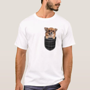 チワワ犬好き小型 – 犬のポケットデザイン Tシャツ