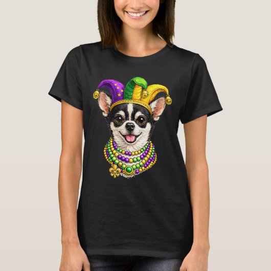 チワワ犬、マルディグラ Tシャツ (正面)