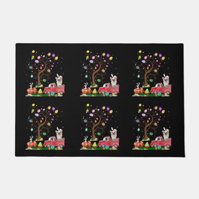 チワワ狩り卵ツリーヴィンテージトラックイースターデイ ドアマット (正面)