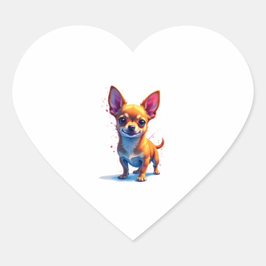 チワワ絵を描抽象芸術の色かわいい犬の警官 ハートシール (正面)