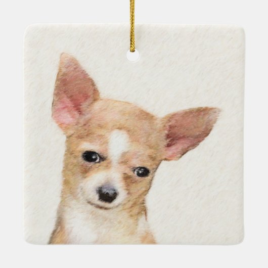 チワワ絵画ズ – かわいいオリジナルドッグアート セラミックオーナメント (裏面)