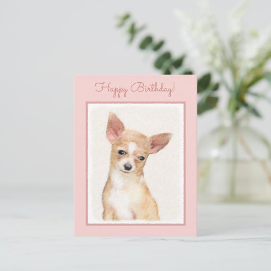 チワワ絵画ズ – かわいいオリジナルドッグアート ポストカード (スタンド正面)