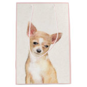 チワワ絵画ズ – かわいいオリジナルドッグアート ミディアムペーパーバッグ (正面)