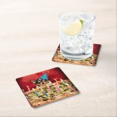 チワワ誕生日ピザパイ スクエアペーパーコースター (インサイチュ)