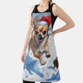 チワワ走アの雪とクリスマスハット エプロン (インサイチュ)