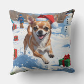 チワワ走アの雪とクリスマスハット クッション (裏面)