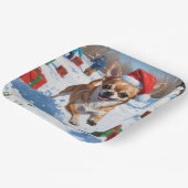 チワワ走アの雪とクリスマスハット ペーパープレート (傾斜あり)