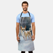 チワワ雪のクリスマスを手放す エプロン (着用した状態)