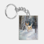 チワワ雪のクリスマスを手放す キーホルダー (正面左)