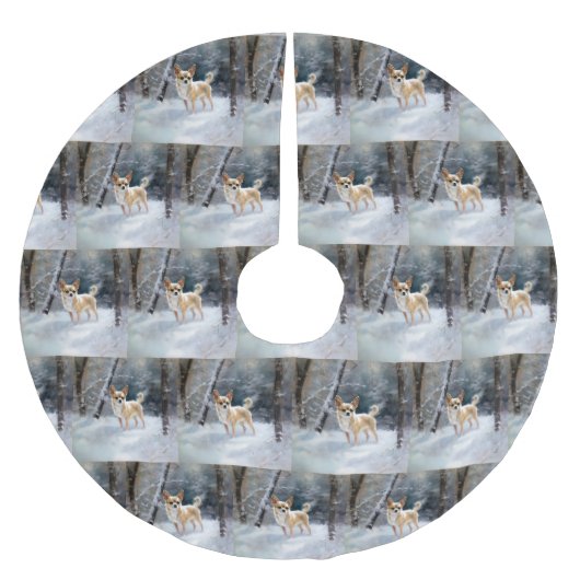 チワワ雪のクリスマスを手放す ブラッシュドポリエステルツリースカート (正面)