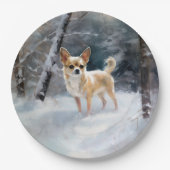 チワワ雪のクリスマスを手放す ペーパープレート (正面)