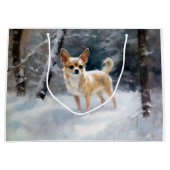 チワワ雪のクリスマスを手放す ラージペーパーバッグ (正面)