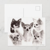 チワワ5匹のグループの手描きアート作品 ポストカード (正面/裏面)