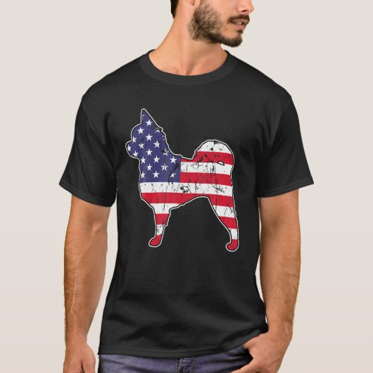 チワワ7月4日アメリカ国旗America Patriotic U Tシャツ (正面)