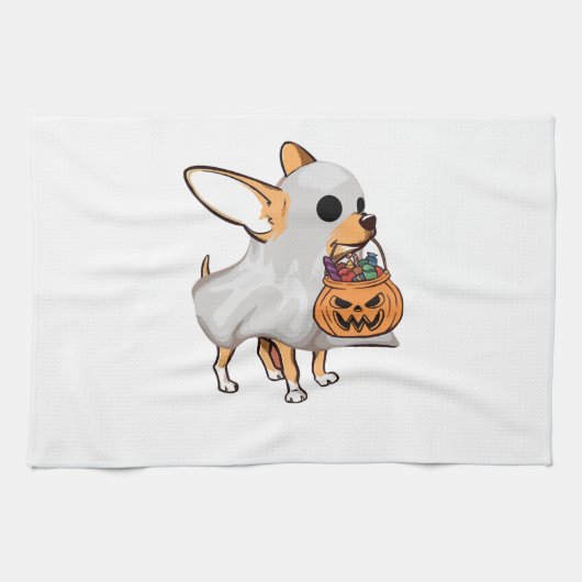 チワワ おばけ かぼちゃ ハロウィン Tシャツ キッチンタオル (横)