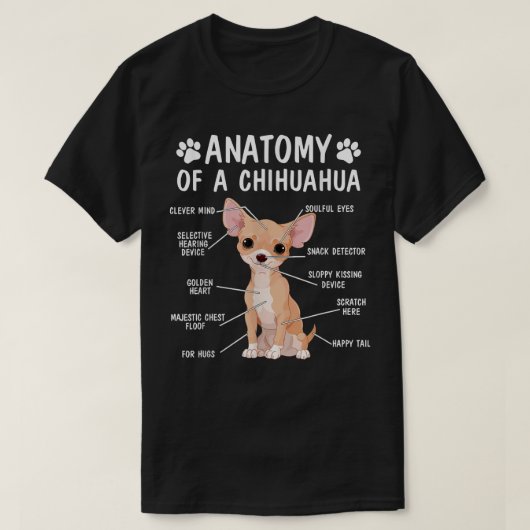 チワワ・おもしろい犬の解剖学 Tシャツ (デザイン正面)