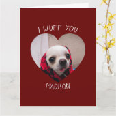 チワワ かわいい ワッフ バレンタイン ハート フォト カード (黄色い花)