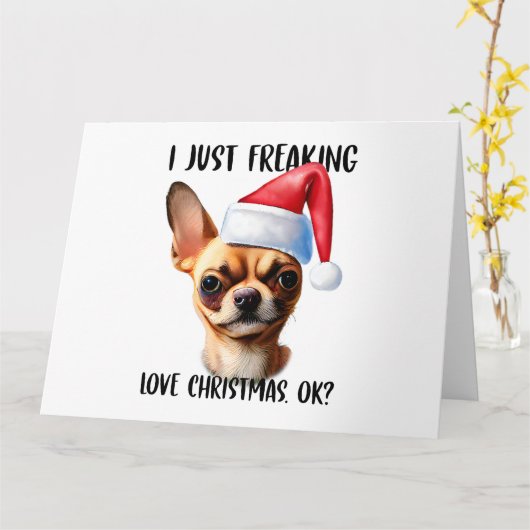 チワワ わたしはとにかくクリスマスが大好きなのよ オッケー クリスマス カード (黄色い花)