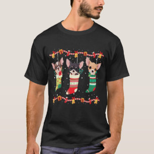 チワワ クリスマスソックス ライト 楽しい Xmas 犬 Lo Tシャツ